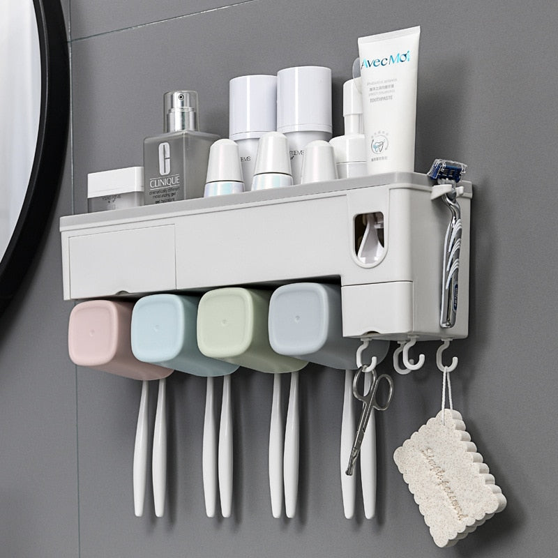 Toothbrush Holder Automatic Toothpaste Squeezer Dispenser Wall Mount Storage Rack Bathroom Accessories