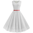 Women Summer Dress 50S 60S Elegant Vintage Lace Dress Robe Sleeveless Party Casual White Midi Vestidos