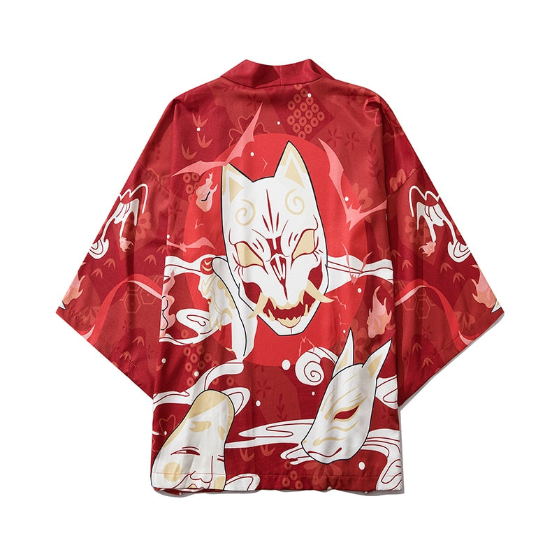 Bebovizi Japan Style Clothes Men Summer Streetwear Cat Print Kimono Cardigan Mandarin Robe Men Unisex Japanese Trend Kimonos