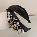 PROLY New Fashion Women Hair Accessories Wide Side Headband Mix Pearls Baroque Hairband For Adult Center Knot Headwear Wholesale