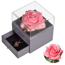 Girls Gift Natural Preserved Rose Jewelry Box /w Love Necklace Eteternal Flowers Jewelry Storage Case Birthday Gifts for Women