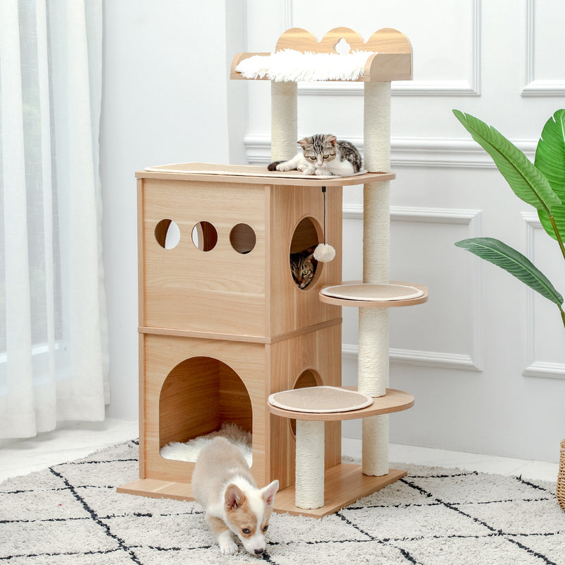 Cat Tree House Condo Cat's Activity Center mit Double Condo Indoor Soft Barch Fully Wrapped Scratching Sisal Post rascador gato