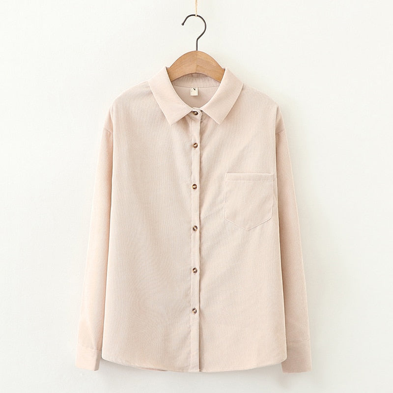 EYM Brand Solid Color Women's Corduroy Shirt 2022 Spring New Women Long Sleeve Blouse Casual Large Size Loose Blouses Lady Tops