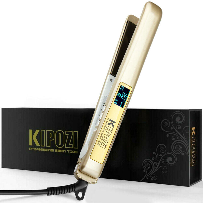 Plancha de pelo KIPOZI, herramienta profesional para el cabello, pantalla LCD 2 en 1, plancha de pelo, rizador de pelo de temperatura ajustable de doble voltaje