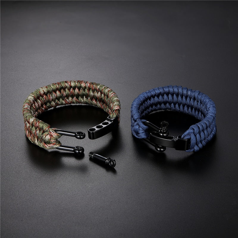 Outdoor Camping Stainless Steel Bracelet Men Paracord Parachute Rope Wristband Survival Bracelet Homme Handmade Braided Jewelry