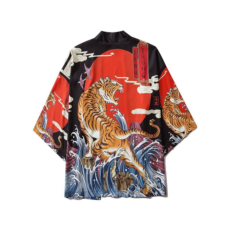 Bebovizi Fashion Japanese Anime Style Whale Print Kimono Women Cardigan Yukata Kimono Streetwear Men Loose Asian Clothing