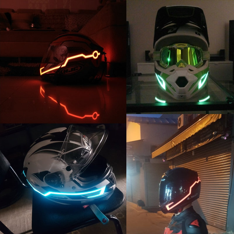 2 Stück Motorrad LED Nachtlichter Fahrradhelm EL Kaltlicht Blinkstreifen Leuchtsignal Aufkleber Universal Wasserdicht