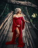 Maternity Dresses for Photo Shoot Sexy Shouldless Puff Sleeve Dresses for Pregnant Women Maxi Long Pregnancy Photography Dress