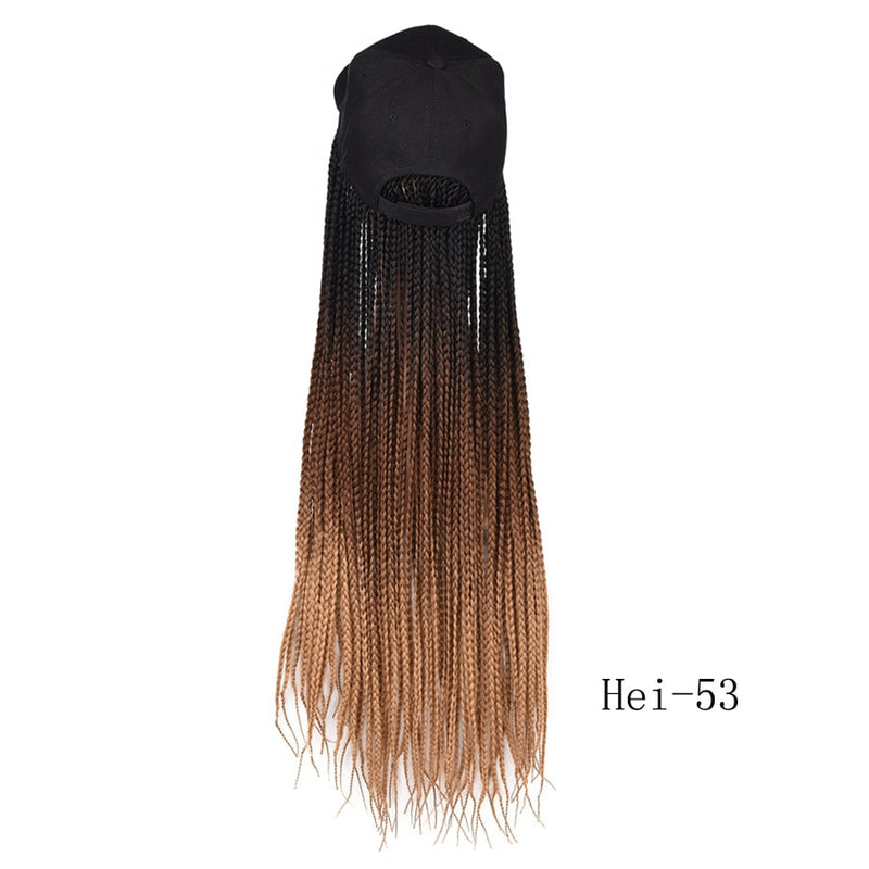 Caja trenzas gorra de béisbol peluca 24 pulgadas largo sintético trenza pelucas sombrero con extensiones de cabello trenzado para mujeres negras tamaño ajustable