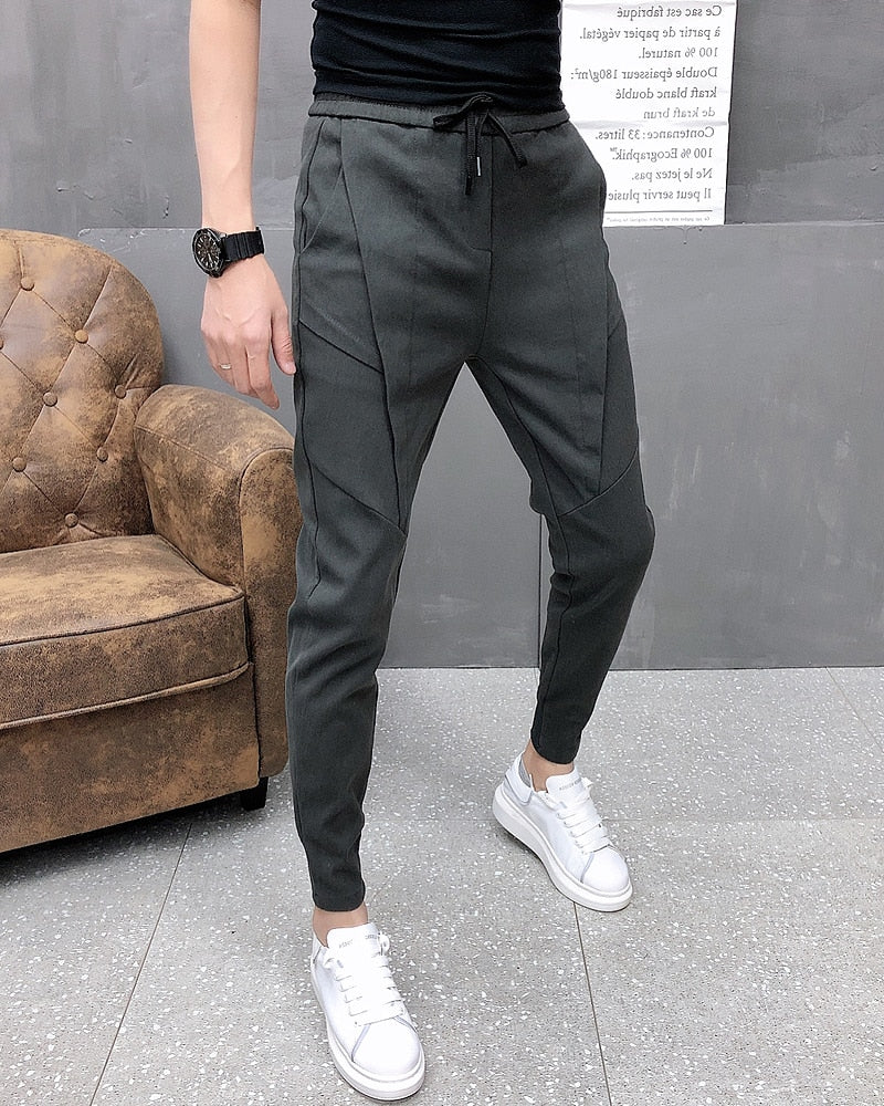 Fashion Korean Solid Joggers Men High Quality Spring Autumn Pants Men Slim Fit Drawstring Mens Casual Pants Black/Gray 36-28 Hot