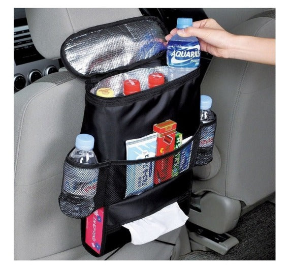 Organizador de respaldo de asiento automático, bolsa de almacenamiento de viaje con múltiples bolsillos (preservación del calor)