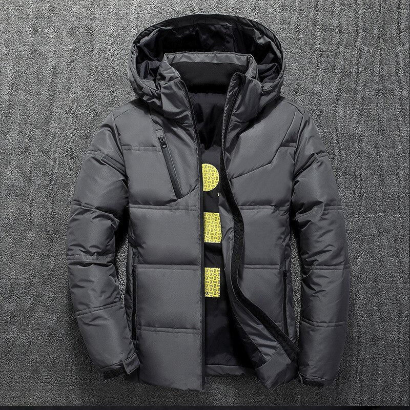 Winter Warm Men Jacket Coat Casual Autumn Stand Collar Puffer Thick Hat White Duck Parka Male Men&