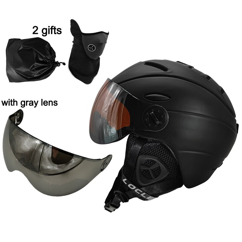 LOCLE CE-Zertifizierung Brille Skihelm In-Mold-Skihelm mit Brille Snowboard-/Skateboardhelm 5 Farben M/L/XL