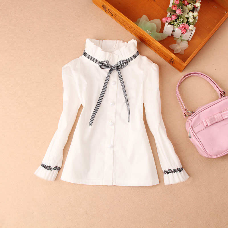 Teenage Girls Clothes Autumn Kids Blue Stripe Blouses Turn-down Collar Full Sleeve Shirt Children Cotton Tops School Girl Blouse