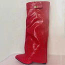 Ins Hot Spring Winter Great Quality Crocodile Print Upper Shoes Booty Knee High Pointy Toe Over-lay Side Zip Women Boots 43