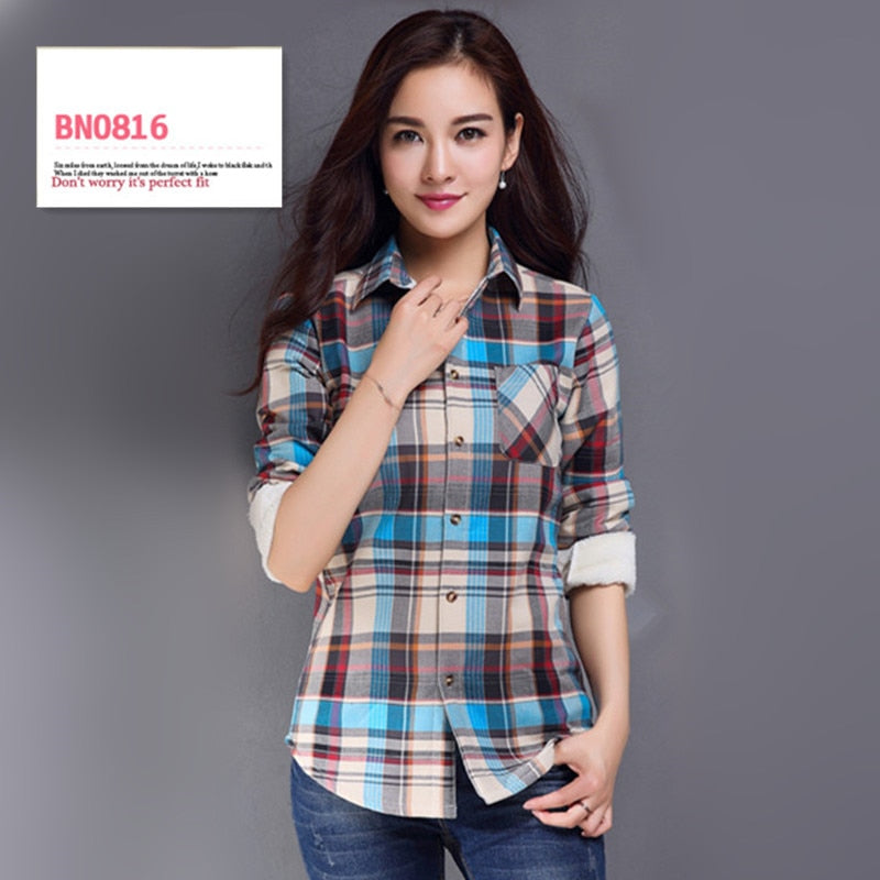 S-4XL Frauen Baumwollhemd Frühling Herbst Winter 2022 Neue Casual Langarm Gebürstet Plaid Streifen Shirts Mädchen Tops Bluse Weiblich