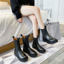 TUINANLE Chelsea Boots Chunky Boots Damen Winterschuhe PU Leder Plüsch Stiefeletten Schwarz Damen Herbst Mode Plattform Booties