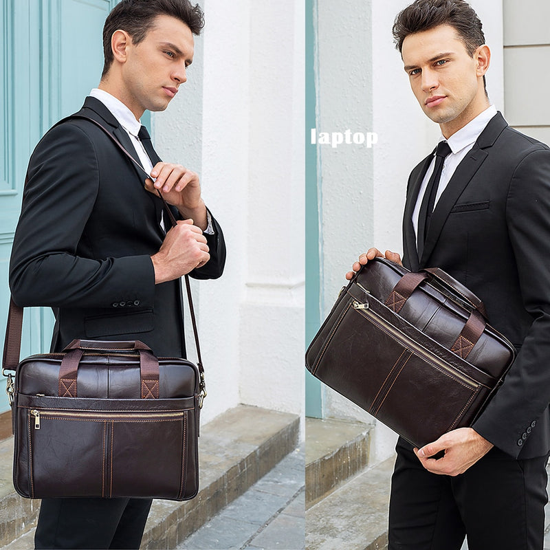 Westal Herren Aktentaschen Umhängetasche Herren Echtleder 14 Zoll Laptoptasche Herren Leder Büro Business Taschen für Dokument 8572