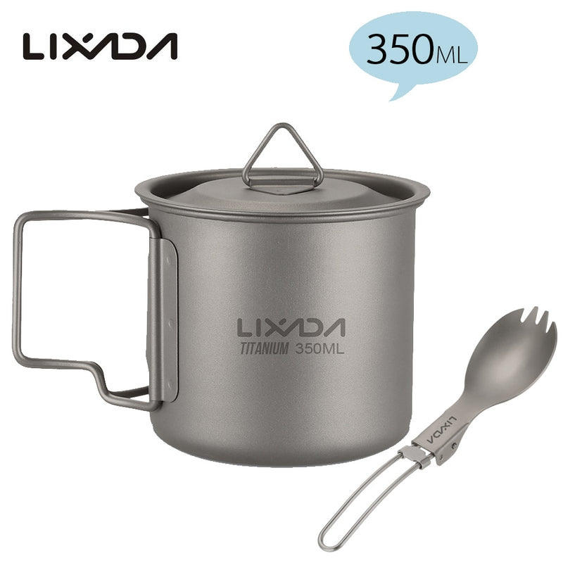 Lixada Titanium Cup Spork Camping Mug Picnic Utensils Heating Tableware Lightweight Outdoor Cooking Equipment Hiking Cookware