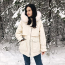 Fitaylor Winter Jacket Women Large Natural Fox Fur White Duck Down Coat Thick Parkas Warm Sash Tie Up Zipper Down Snow Outerwear