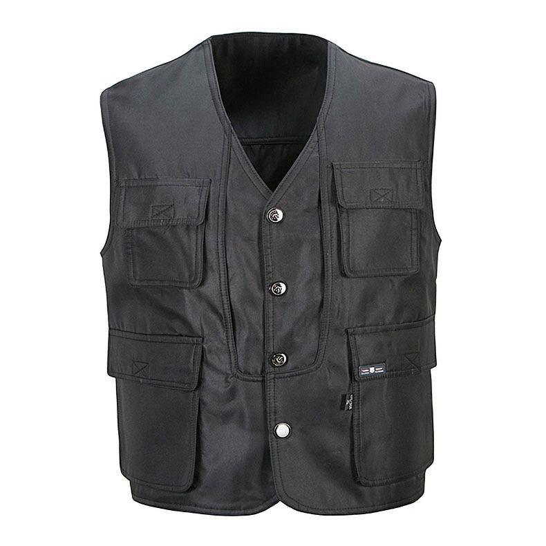 2021 Men Multi-Pocket Classic Waistcoat Male Sleeveless Unloading Solid Coat Work Vest Photographer Tactical Mesh Vest Jacket