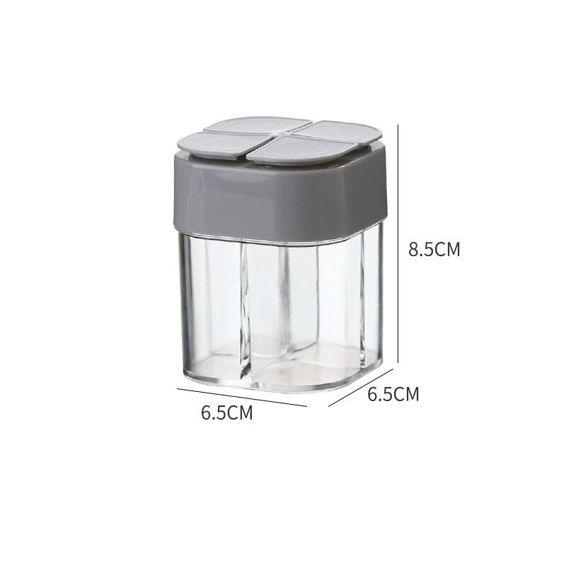 4 In 1 Camping Seasoning Jar with Lids Transparent Spice Dispenser 4 Compartment for Outdoor Cooking BBQ Salt and Pepper Shaker