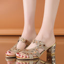 Lucyever Women Summer Slipper Sandals Fashion Hgih Heels Open Toe Crystal Sandals Ladies Rhinestone Bohemia Beach Flip Flops