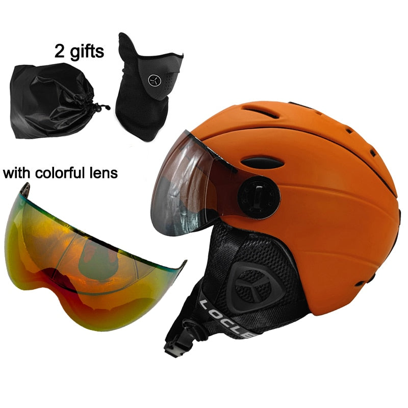 LOCLE CE-Zertifizierung Brille Skihelm In-Mold-Skihelm mit Brille Snowboard-/Skateboardhelm 5 Farben M/L/XL