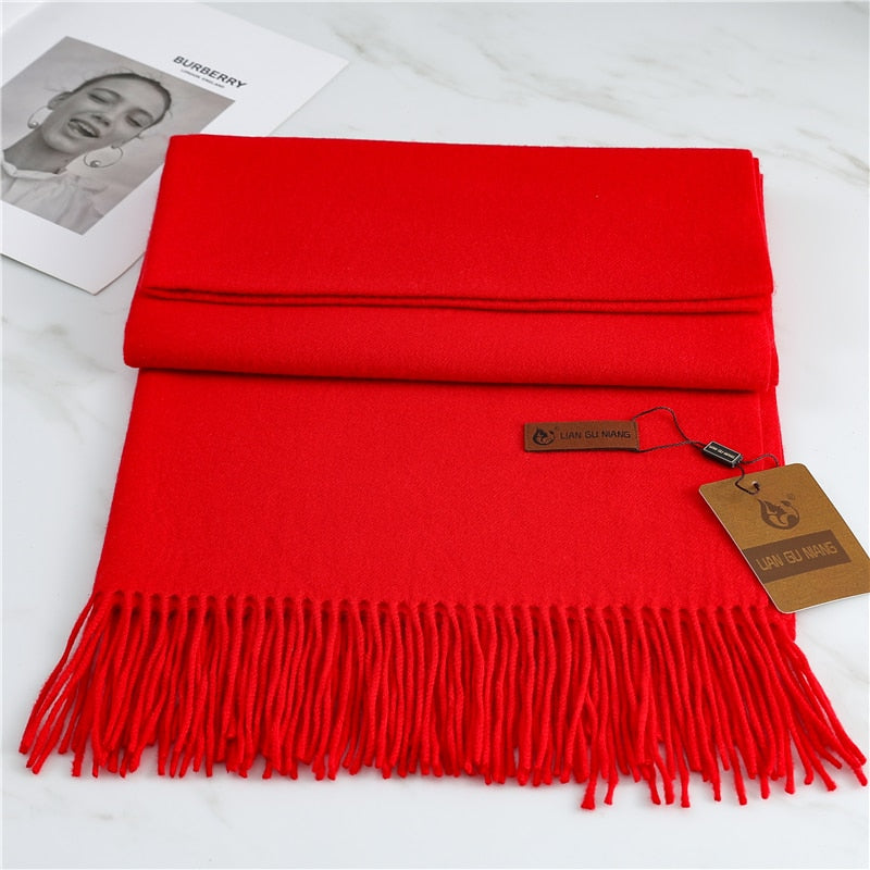 2022 Winter Cashmere Scarf Women Thick Warm Pashmina Shawls Wraps Solid Color Tassel Lady Blanket Echarpe Bufanda Hijab