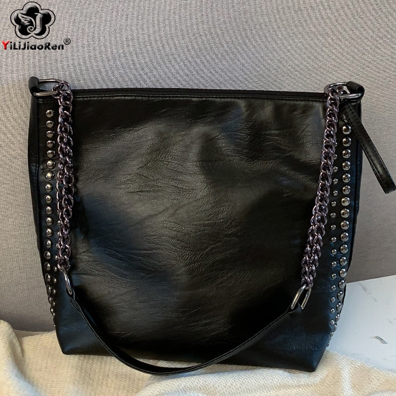 Bolso de hombro con remaches informal para mujer, bolsos cruzados con cadena de marca famosa para mujer, bolsos de cuero, bolso de mano de gran capacidad, bolso principal