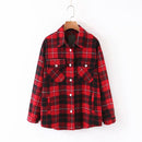 Autumn Winter Plaid Jackets Wool Blend Coat Fashion Button Thick Vintage Casual Office Warm Overshirt Ladies Outwear Chic Tops