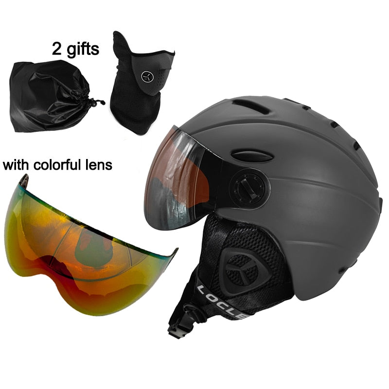 LOCLE CE-Zertifizierung Brille Skihelm In-Mold-Skihelm mit Brille Snowboard-/Skateboardhelm 5 Farben M/L/XL