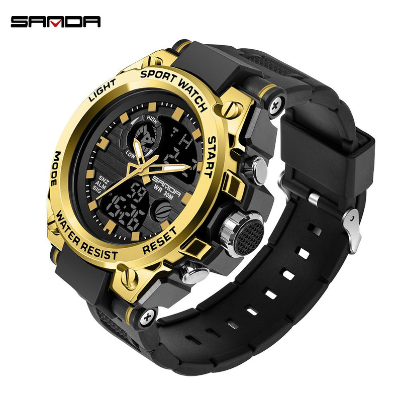 SANDA Brand Men's Watch Military Outdoor Sports Waterproof Watches Dual Display Quartz LED Digital Clock Relogio Masculino