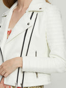 2022 New Fashion Women Autumn Winter Motorcycle Faux Leather Jackets Lady Long Sleeve Biker White PU Punk Streetwear Black Coats