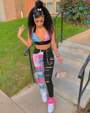 Pantalones vaqueros con estampado de Bandana para mujer, pantalones vaqueros ajustados desgastados, pantalones ajustados acampanados, ropa de calle para Fitness, Otoño Invierno