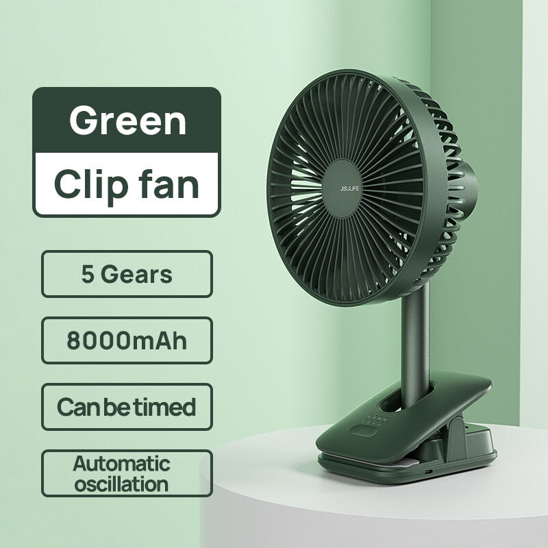 JISULIFE Desk Fan Ventilador Portatil Telescopic Folding Fan for Home Office 8000mAh USB Silent Rechargeable Floor Fan