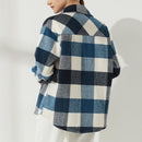 Autumn Winter Plaid Jackets Wool Blend Coat Fashion Button Thick Vintage Casual Office Warm Overshirt Ladies Outwear Chic Tops