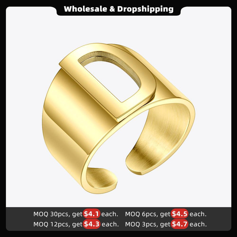 ENFASHION Punk Hollow Letter Ring Gold Color Stainless Steel Initial Open Finger Rings For Women Fashion Jewelry Wholesale R4047