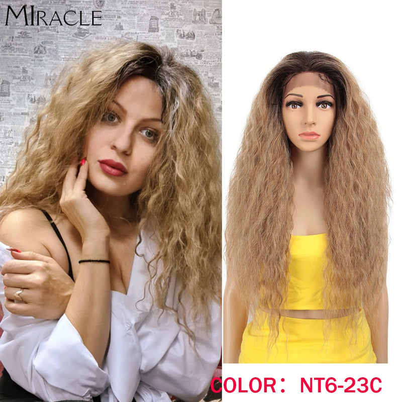 13*4 Synthetic Lace Front Wig Curly Afro Wigs Cosplay Wig Ombre Blonde Lace Front Wig For Women 30Inch Natural Wigs Miracle Hair