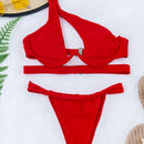 GNIM Sexy Hollow Out Swimwear Women Push Up Bikini Mujer 2021 One Shoulder Solid Thong Swimsuit Female 2 Piece Micro Bather Suit