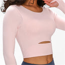 Nepoagym WIND Damen Langarm Cropped Top mit gepolstertem BH Weiches Yoga Top Bequeme Gym Workout Shirts
