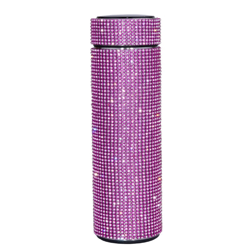 480ml Smart Diamond Thermos Bottle Temperature Display Stainless Steel Water Bottle for Girls Coffee Cup Thermos Mug Adult Gift