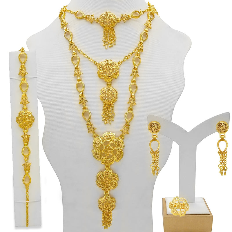 Dubai Jewelry Sets Gold Color Necklace &amp; Earring Set For Women African France Wedding Party Jewelery Ethiopia Bridal Gifts