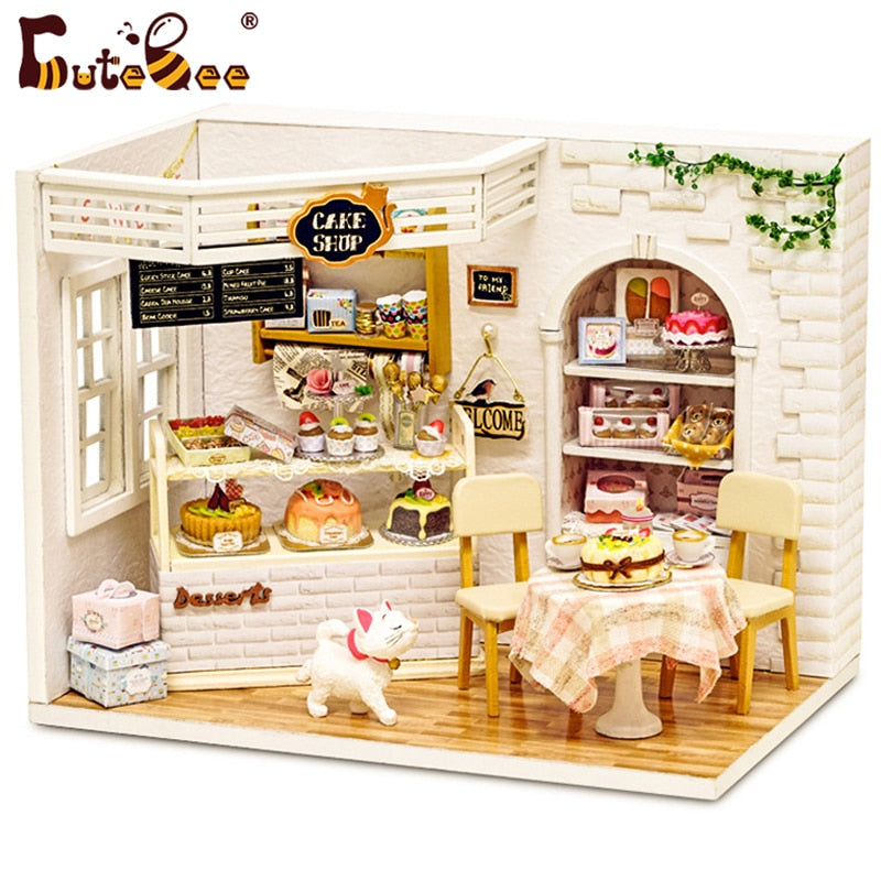 Casa de muñecas muebles Diy miniatura 3D madera Miniaturas casa de muñecas juguetes para niños regalos de cumpleaños Casa gatito diario H013