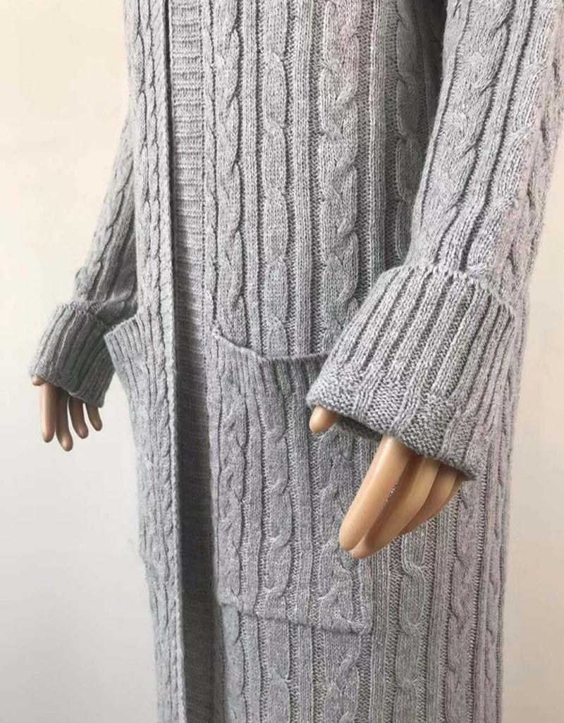 LOGAMI 2019 nuevo cárdigan abrigo mujer bolsillos suéter largo mujeres cálido suéter grueso tejido mujer suéter invierno