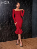 Adyce 2022 New Autumn Winter Women Apricot Bodycon Bandage Dress Sexy Mermaid Long Sleeve Lady Club Celebrity Runway Party Dress