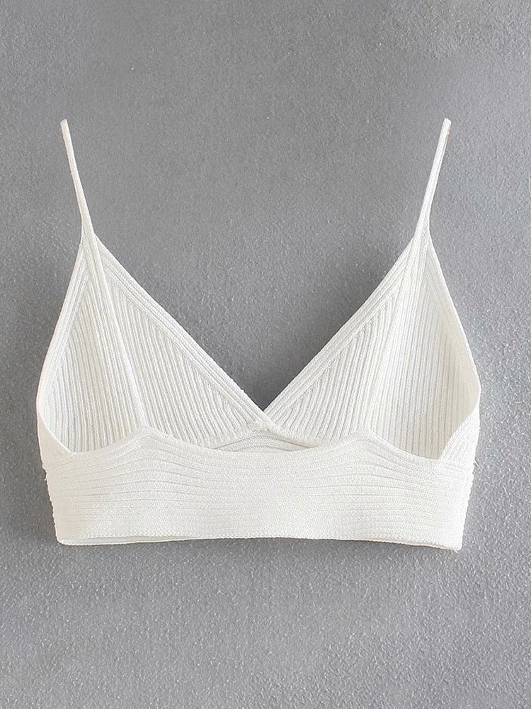 Fashion Women White Knitted Crop Top Sexy Bra Summer Camis Vintage Backless Strap Female Chic Tank Tops