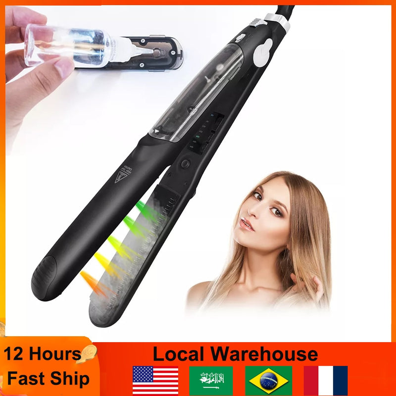 Steam Hair Straightener Brush Ceramic Flat Iron Smoothing Brush Hair Straightening Comb Professional Hair Iron Curling Comb