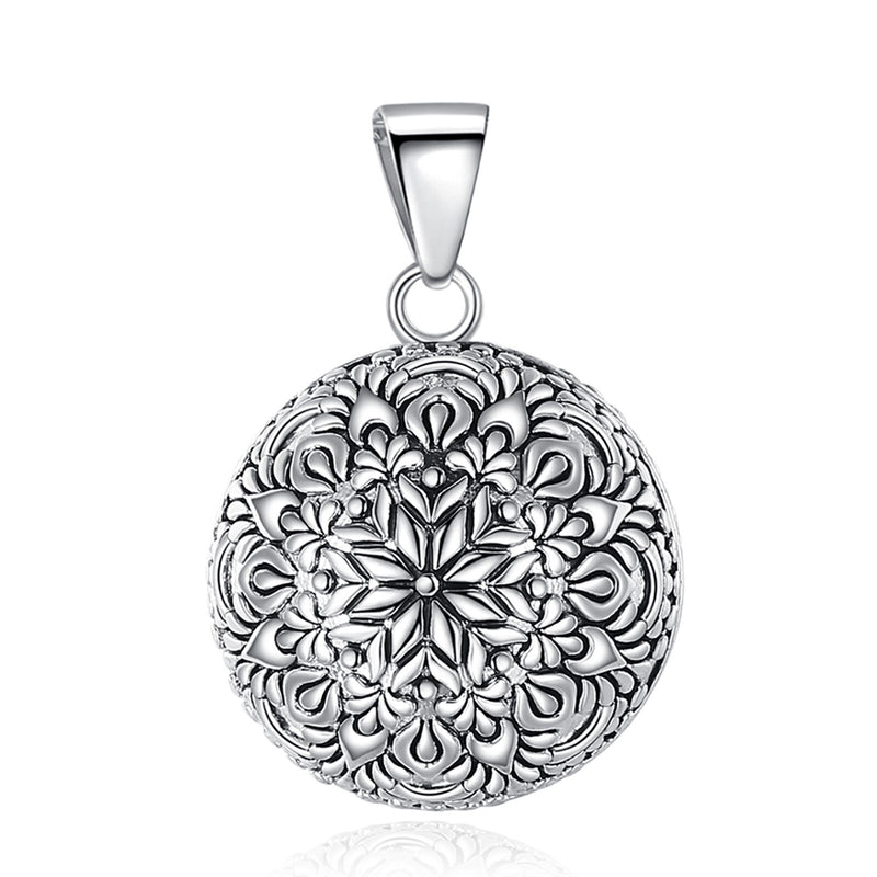 Eudora Harmony Pregnancy Ball Necklace Pregnancy Bola Ball Pendant with Flower of Life Luxury Vintage Jewelry for Pregnant Woman