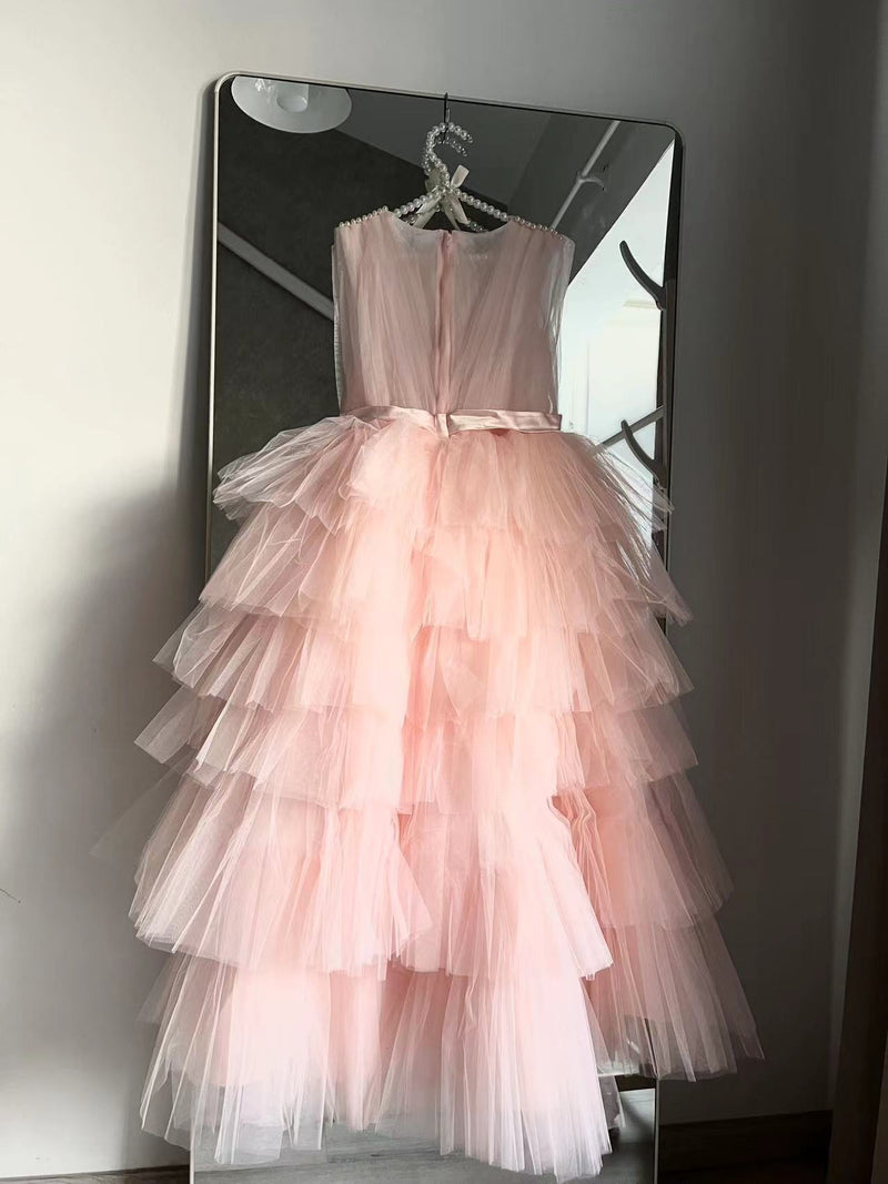 New Coming Tiered Tulle Princess Dress Ankle -Length Sleeveless Custom Made Kids Prom Dress Ruffles Long Pageant Gowns Vestidos